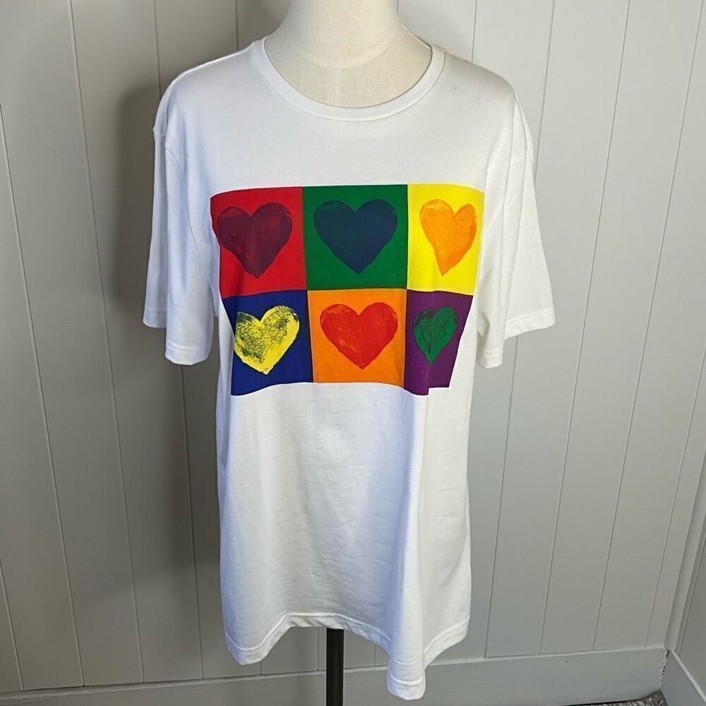 Hope & Wonder Mens Womens Large Pullover Tee T Shirt White Multicolor Hearts